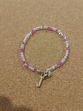 Personalized Pink Beaded Initial Bracelet
